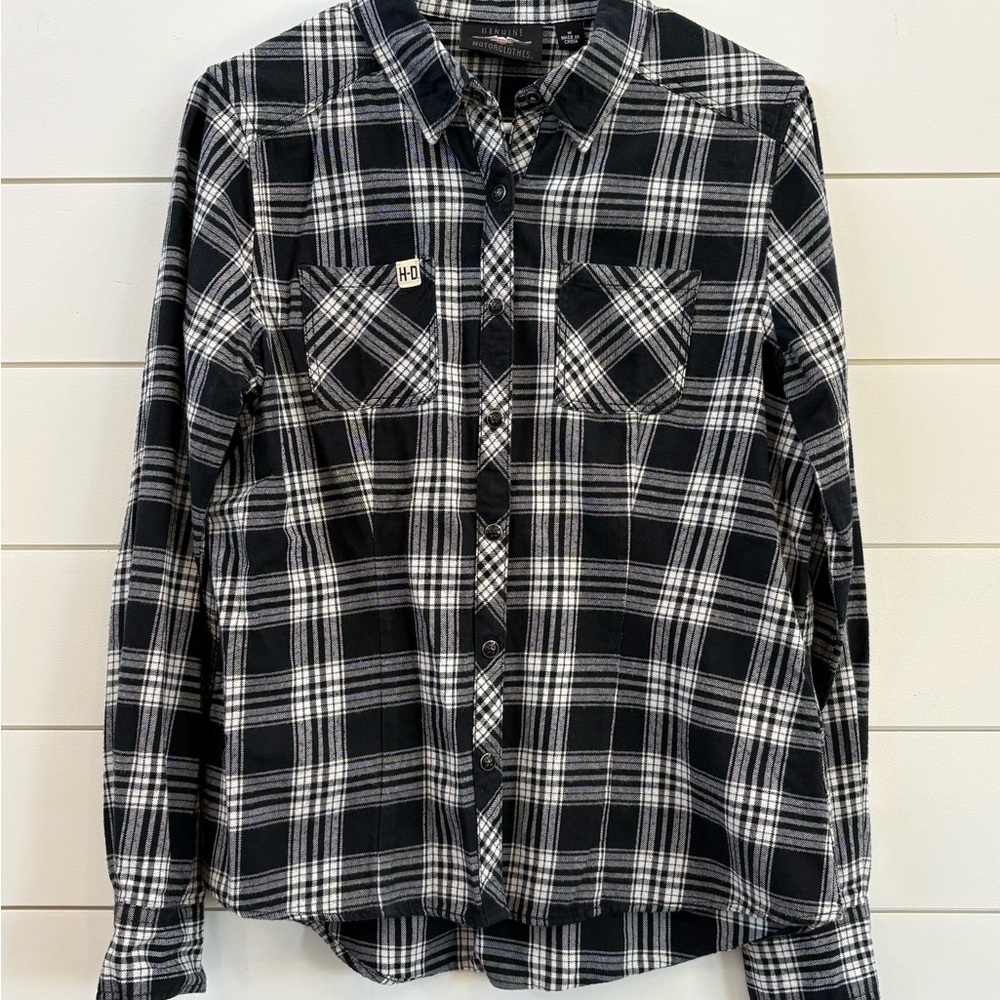Harley-Davidson Women's Black and White Plaid Shirt - Picture 3 of 7